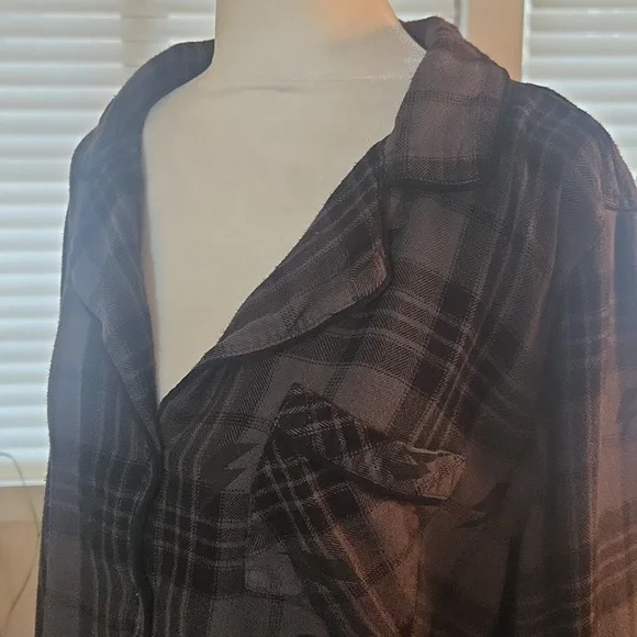 Rails Kellen Lightning Plaid Charcoal Jet Gray Black Womens Pajama Set Large